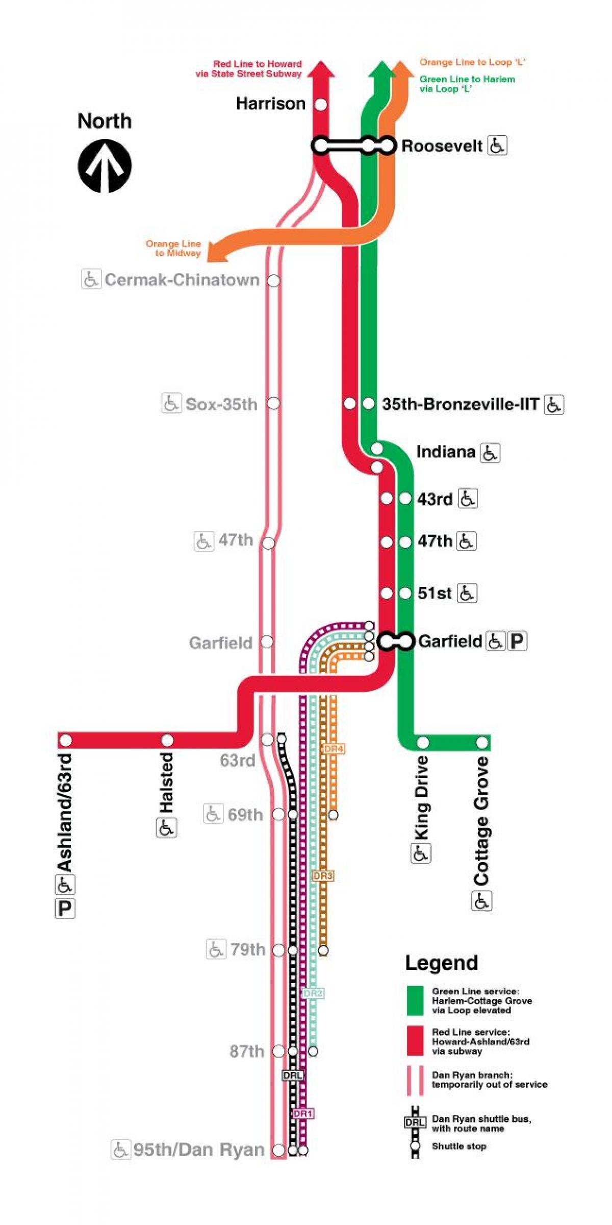 シカゴの電車は地図の赤線