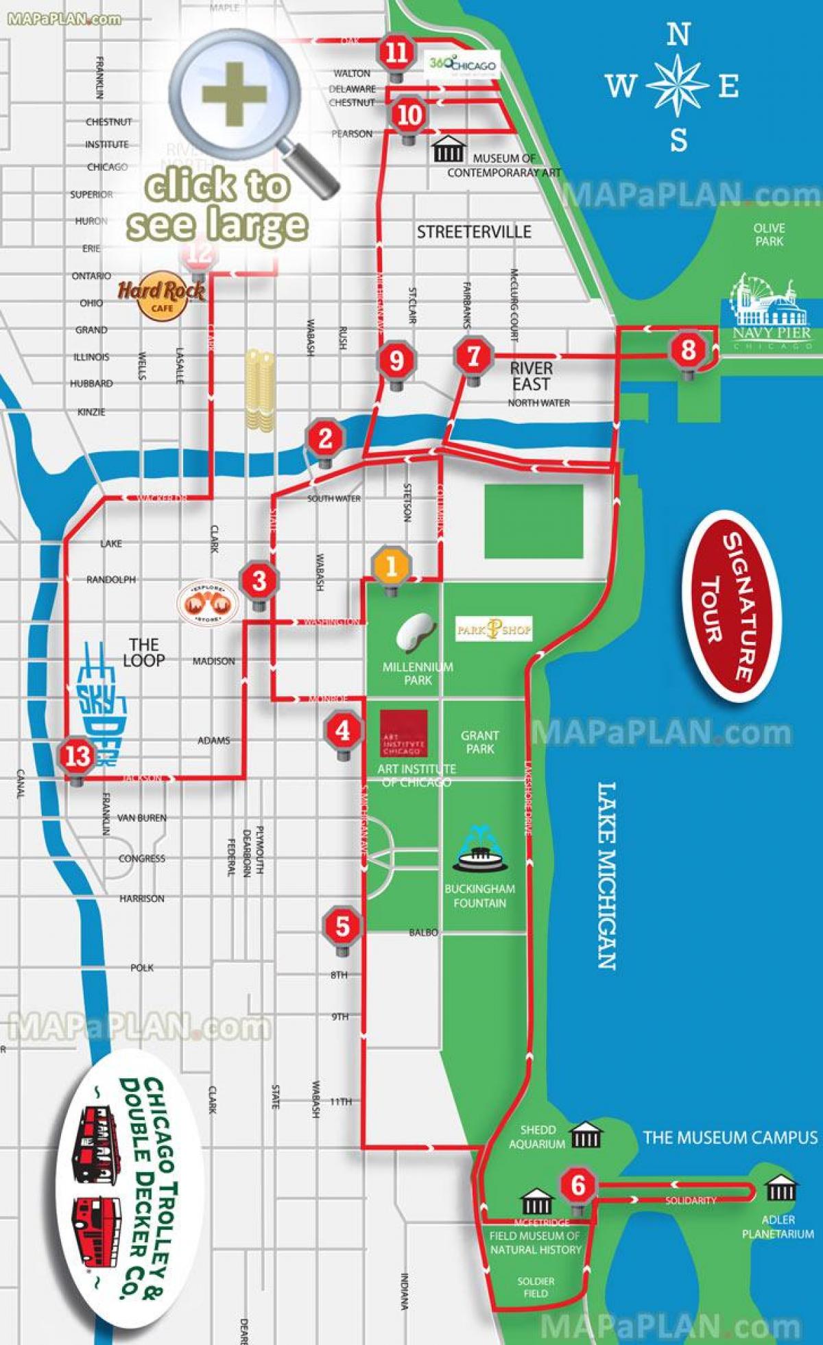 シカゴのビッグバスツアーの地図