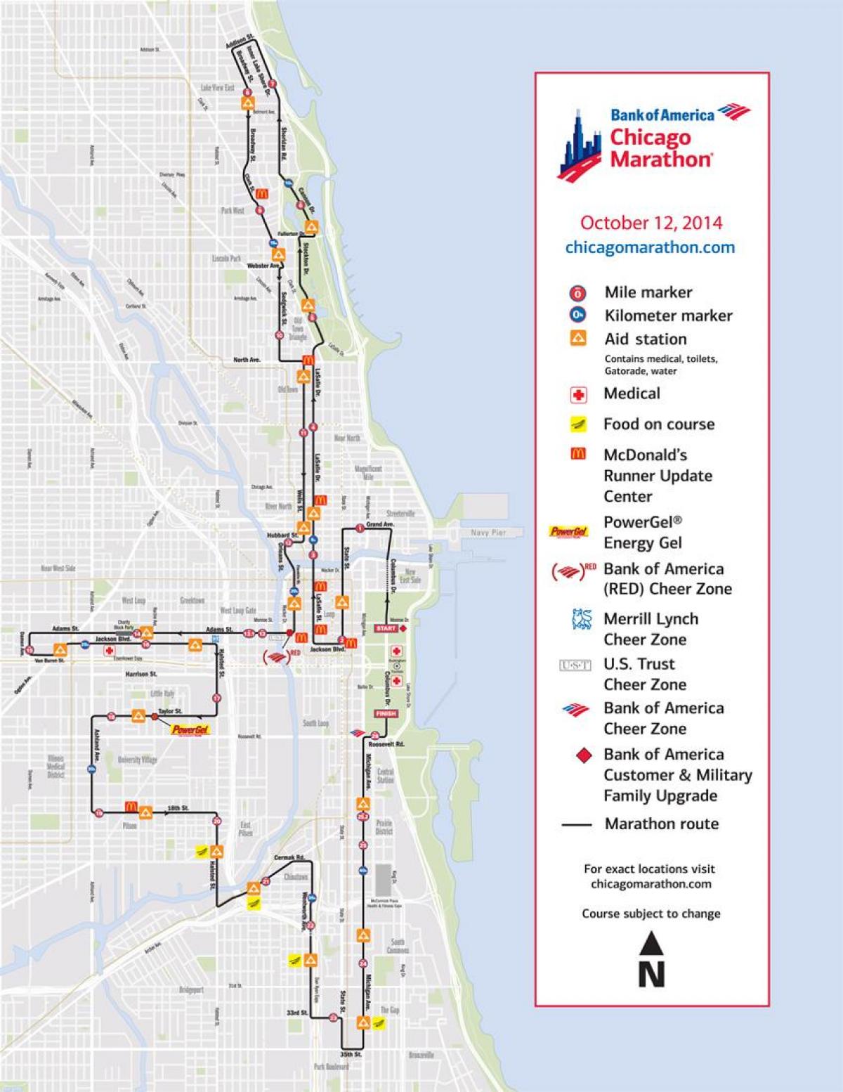 シカゴのマラソンレースの地図