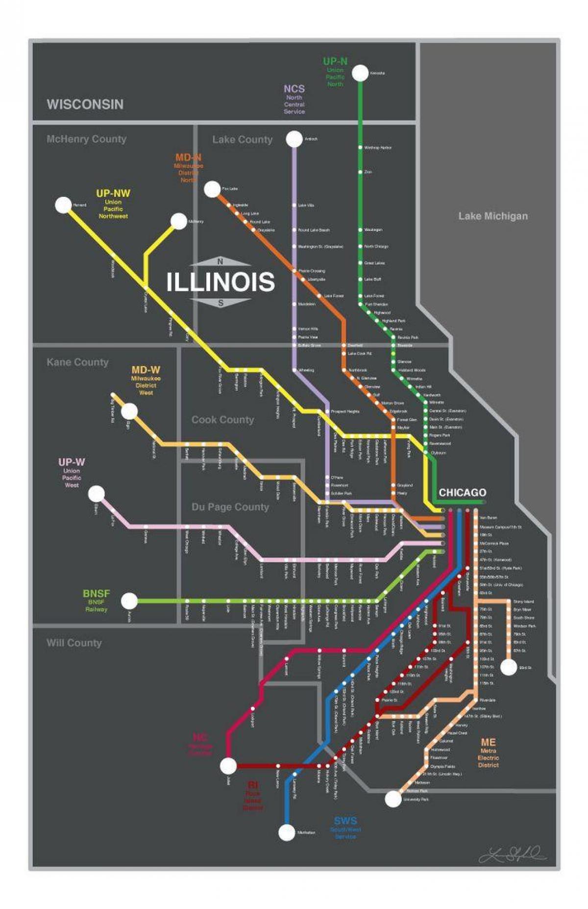 メトラの電車シカゴ地図