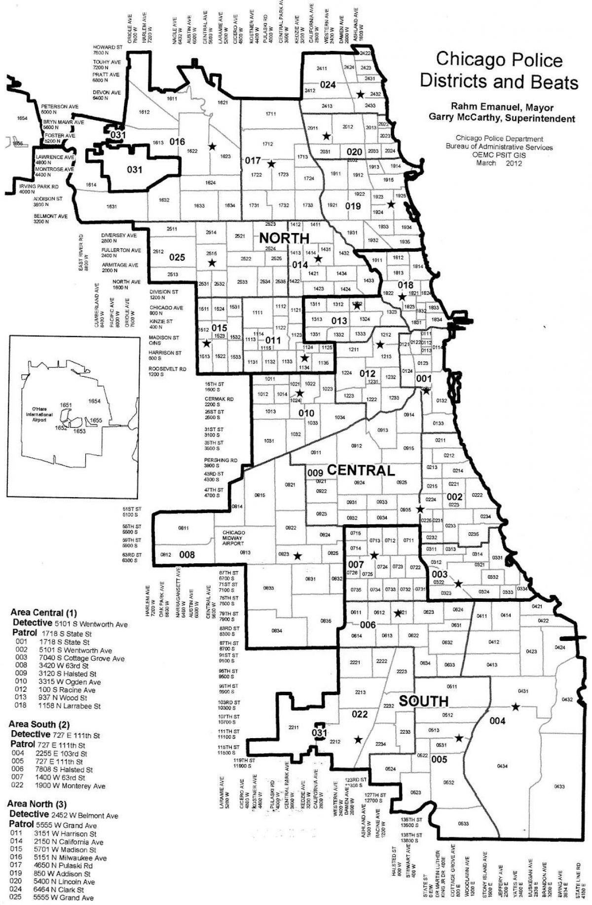 警察の地区の地図をシカゴ