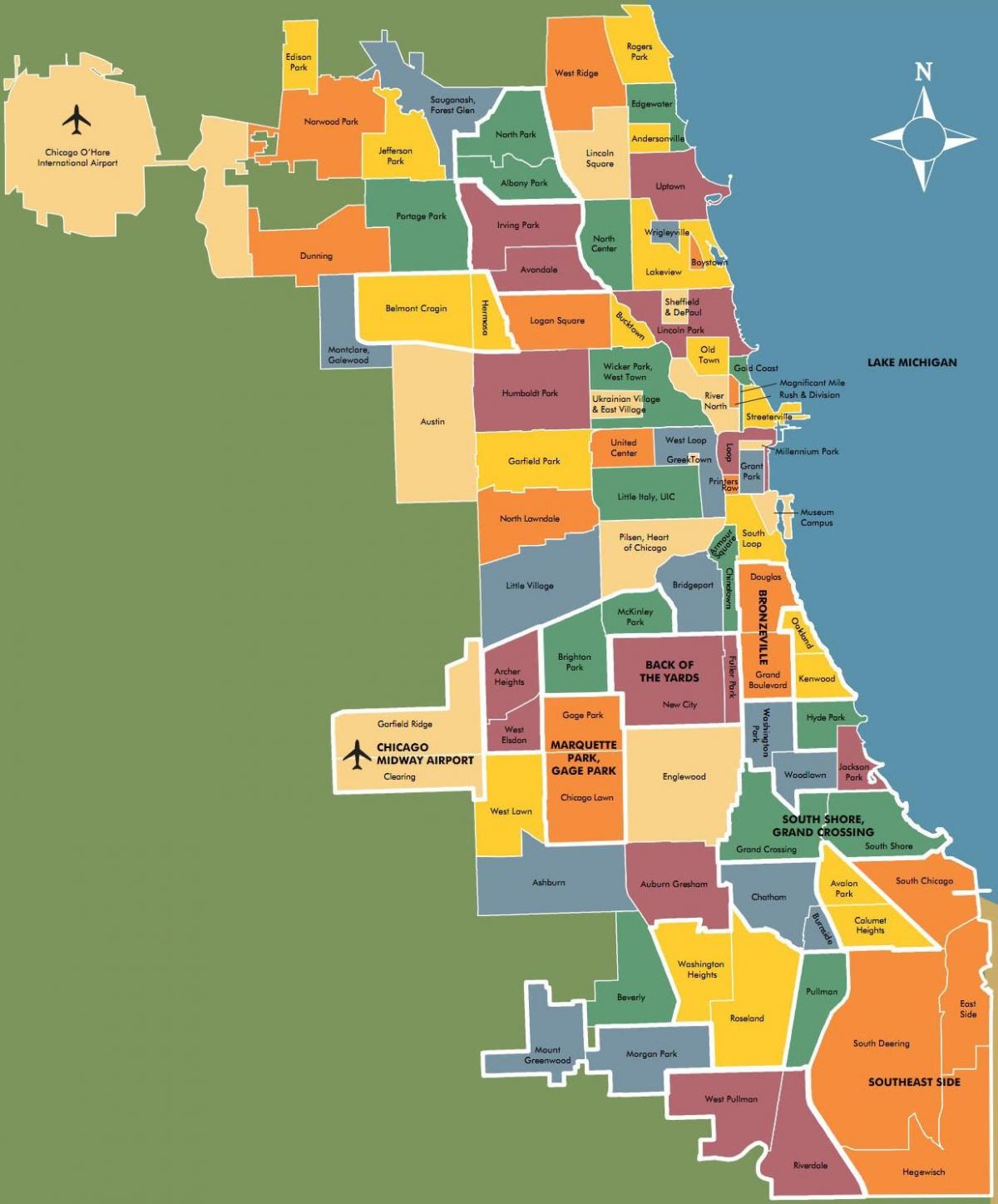 地図の地区のシカゴ