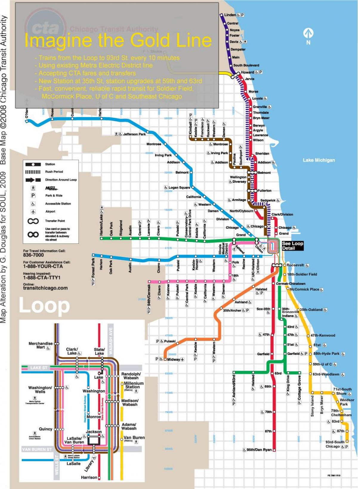 シカゴ路線図をブルーライン