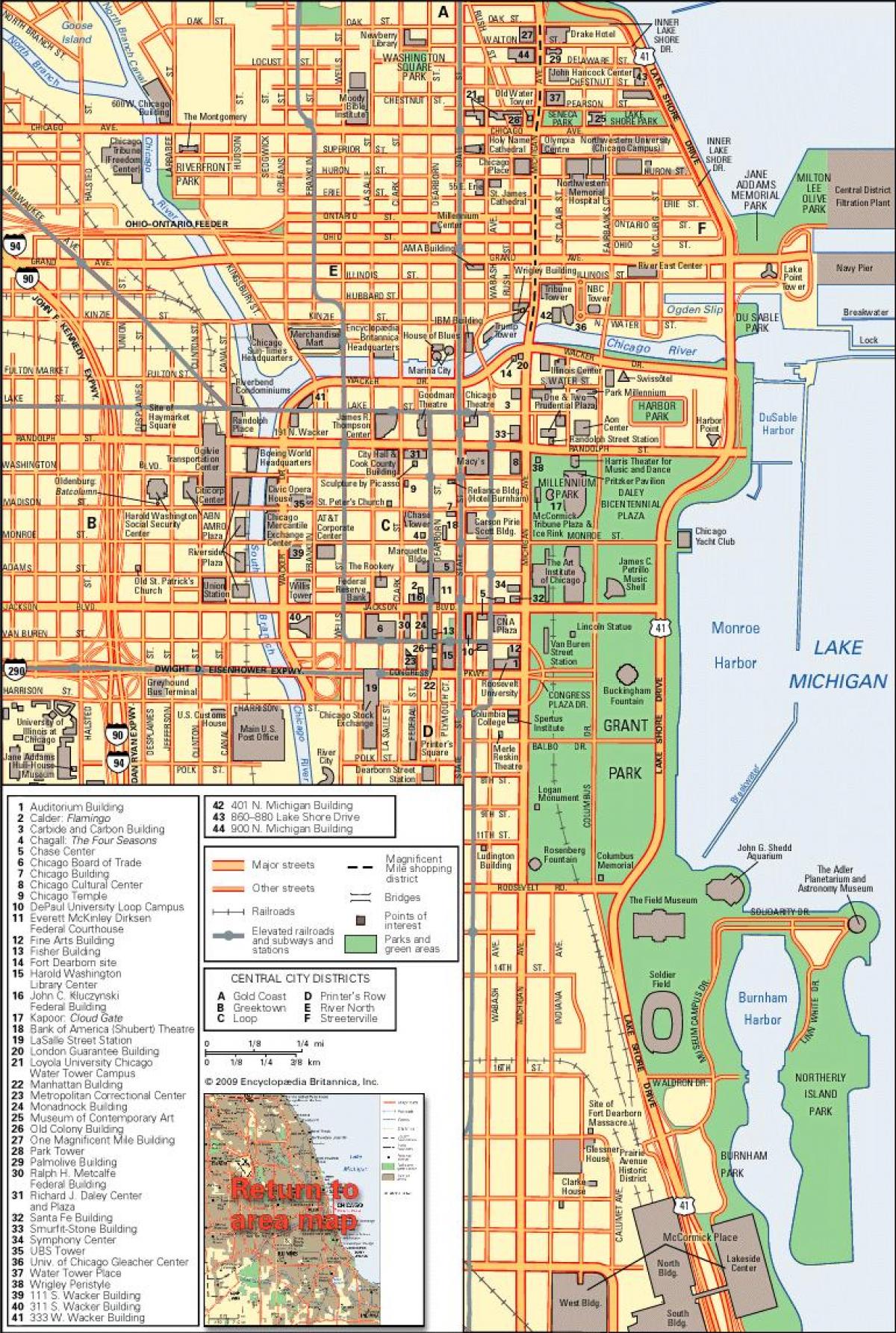 地図シカゴのダウンタウン
