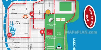 シカゴのビッグバスツアーの地図